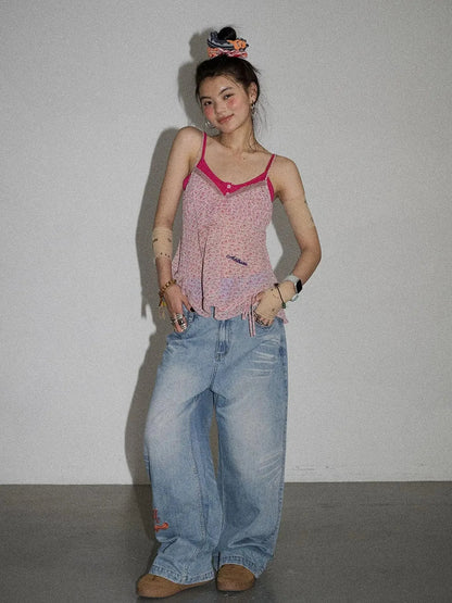 Iceland Summer Washed Denim Wide Leg Jeans