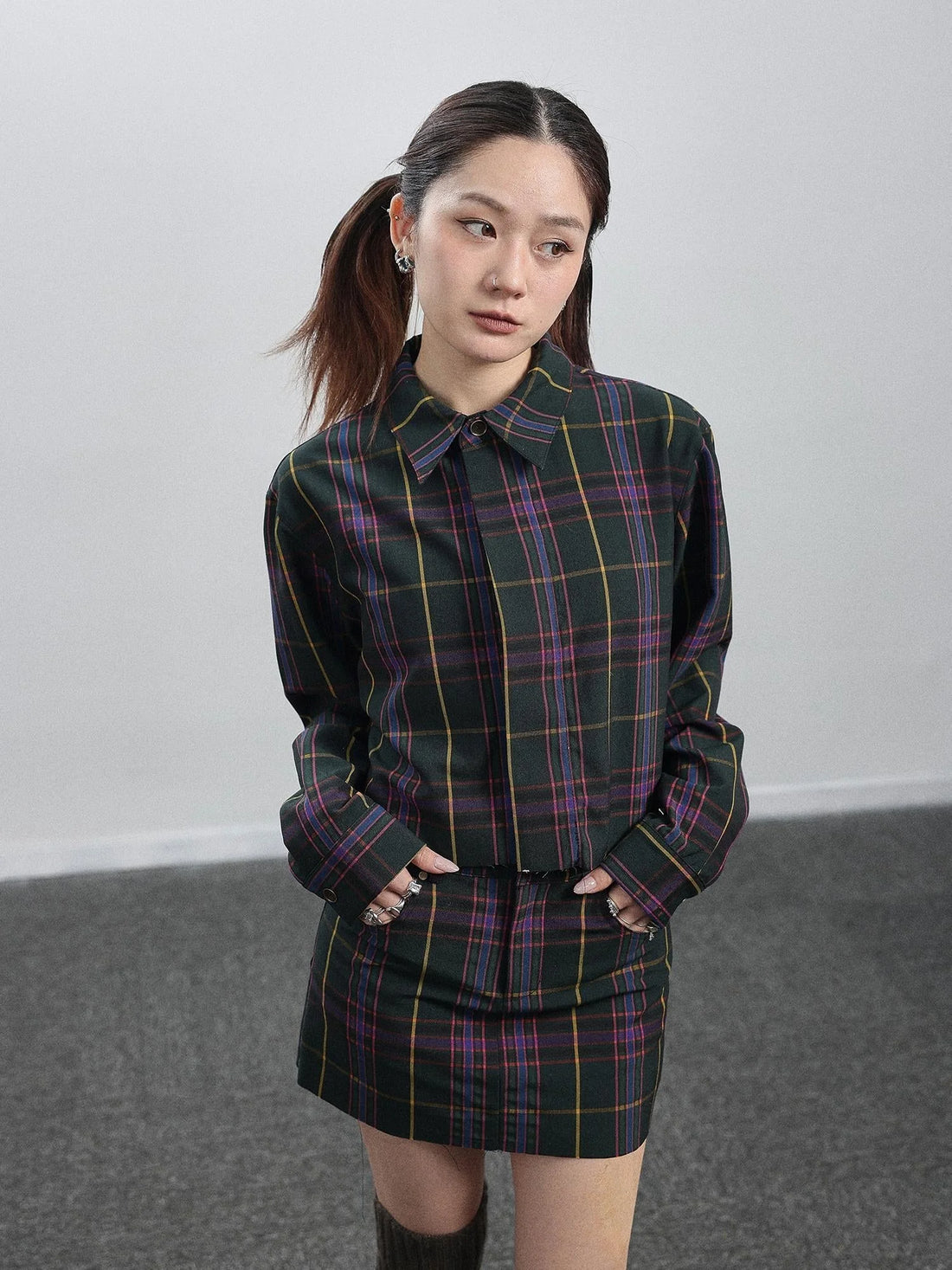 Imagine Inspired Grid Shirt &amp; Pencil Skirt Set