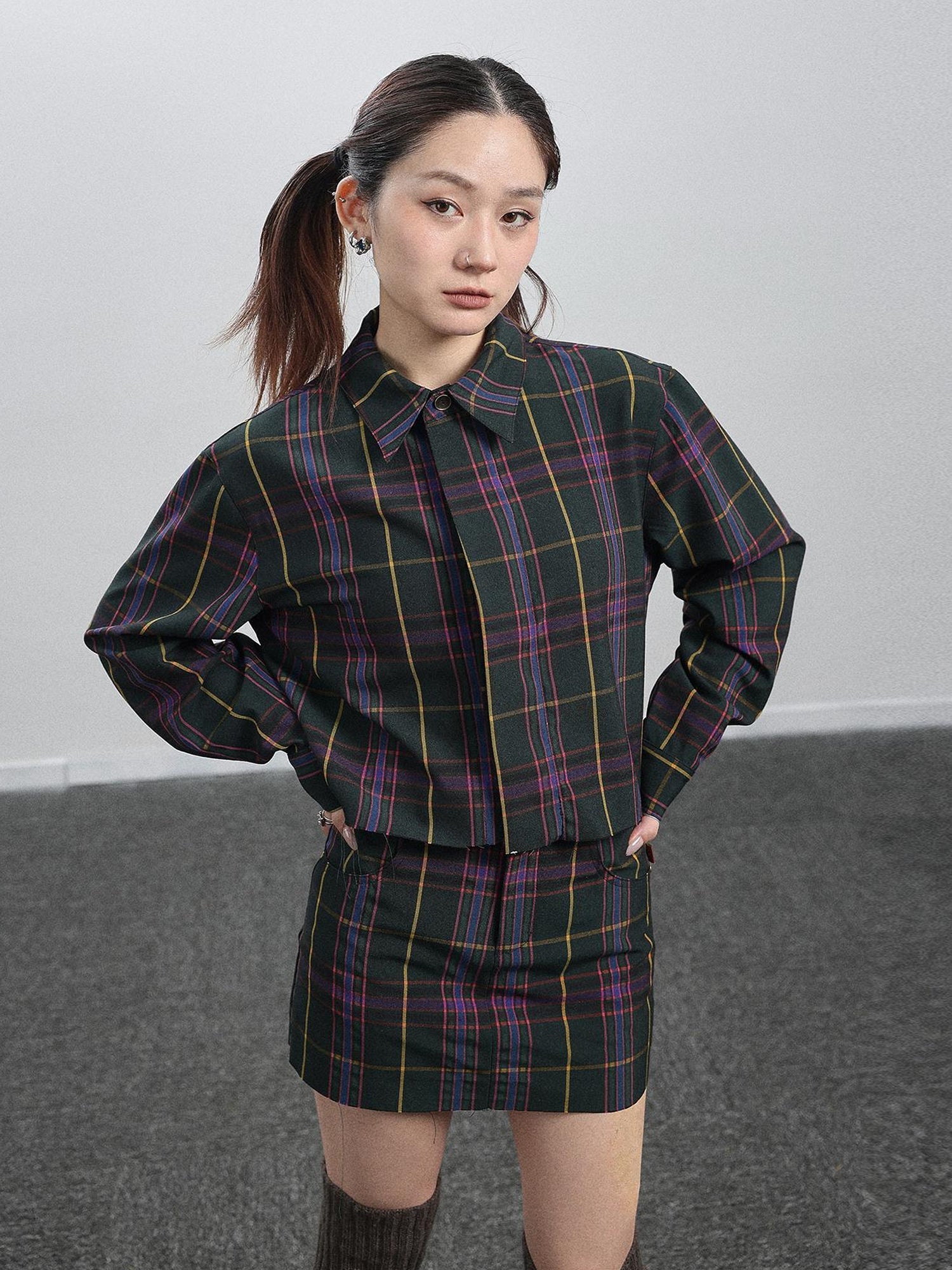 Achihara Imagine Inspired Grid Shirt &amp; Pencil Skirt Set