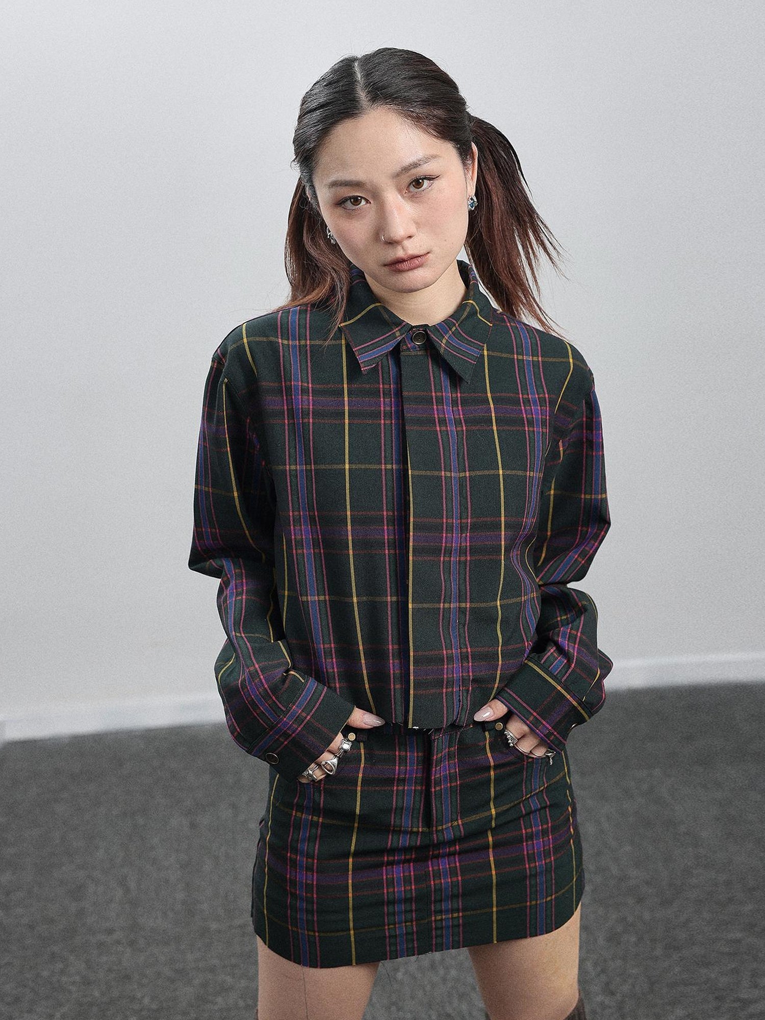 Achihara Imagine Inspired Grid Shirt &amp; Pencil Skirt Set