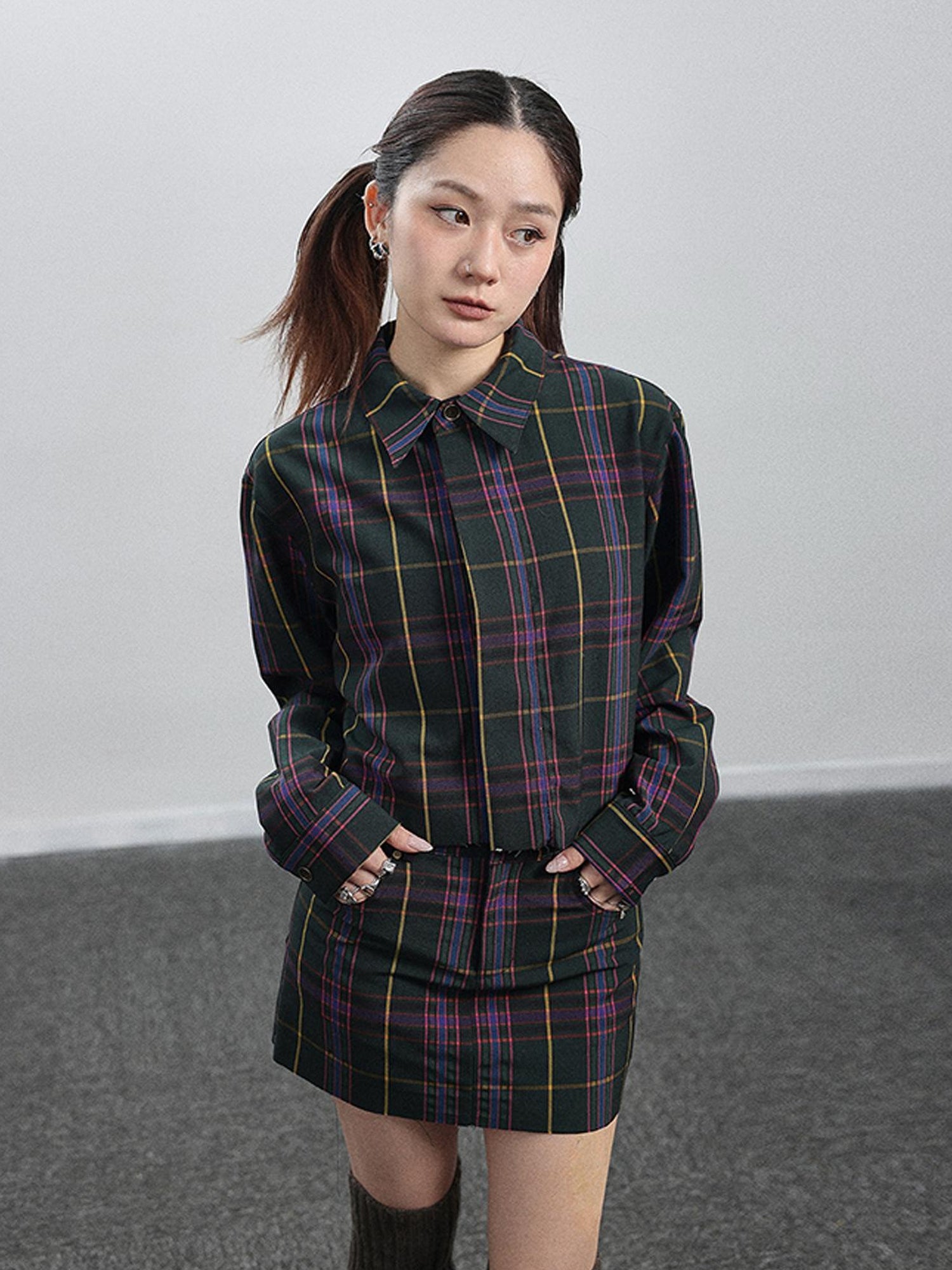 Achihara Imagine Inspired Grid Shirt &amp; Pencil Skirt Set