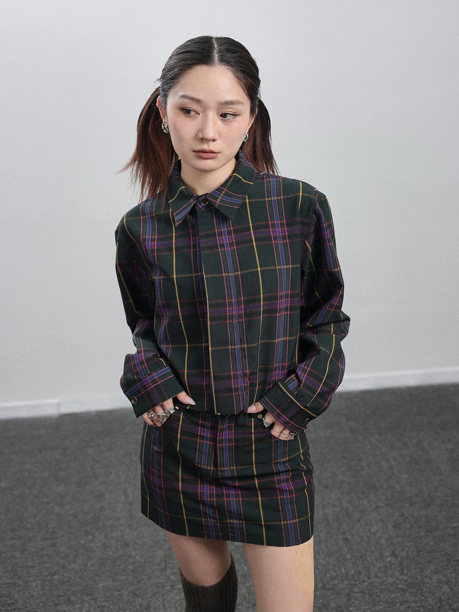 Achihara Imagine Inspired Grid Shirt &amp; Pencil Skirt Set