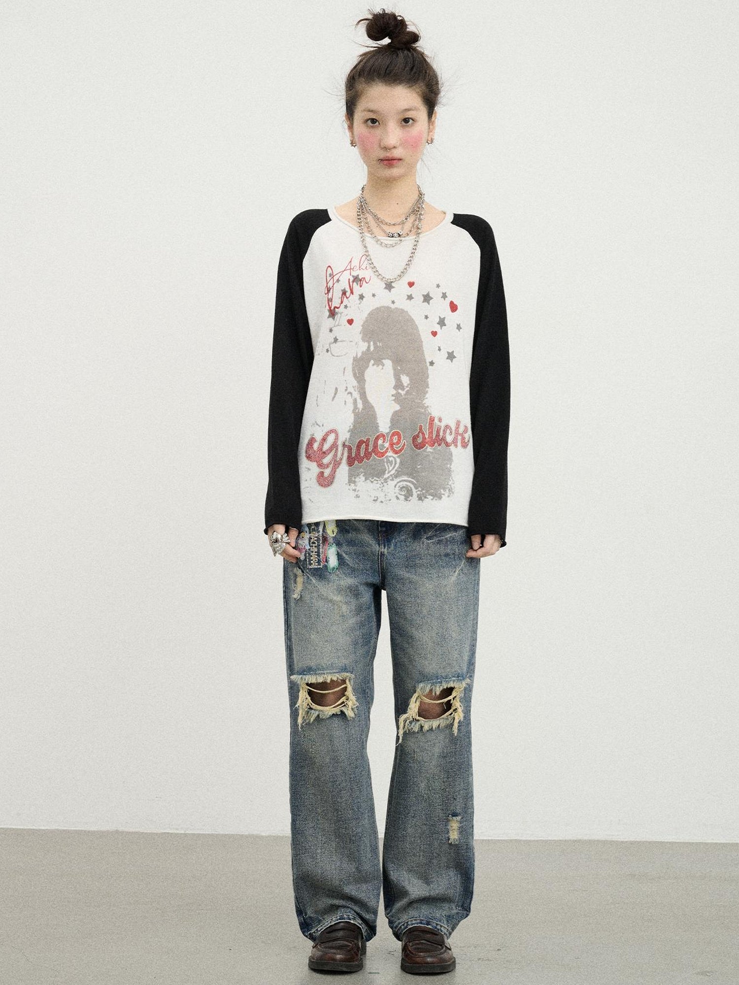 Achihara Jefferson Airplane Grace Slick Graphic Tee Long Sleeve