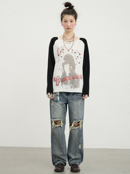 Achihara Jefferson Airplane Grace Slick Graphic Tee Long Sleeve
