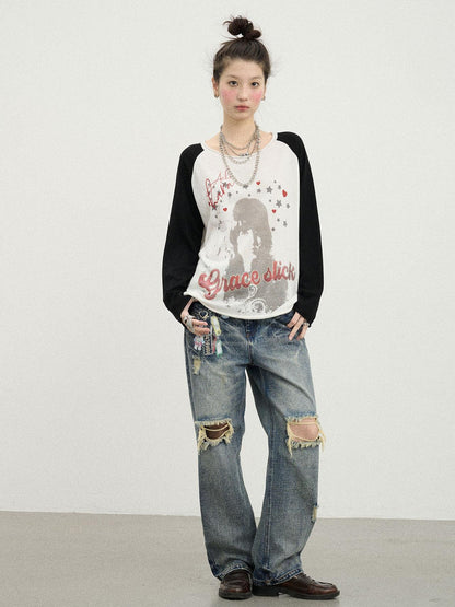 Achihara Jefferson Airplane Grace Slick Graphic Tee Long Sleeve