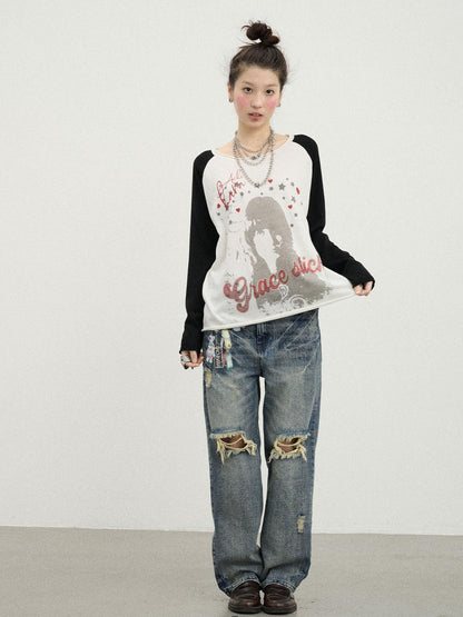 Achihara Jefferson Airplane Grace Slick Graphic Tee Long Sleeve