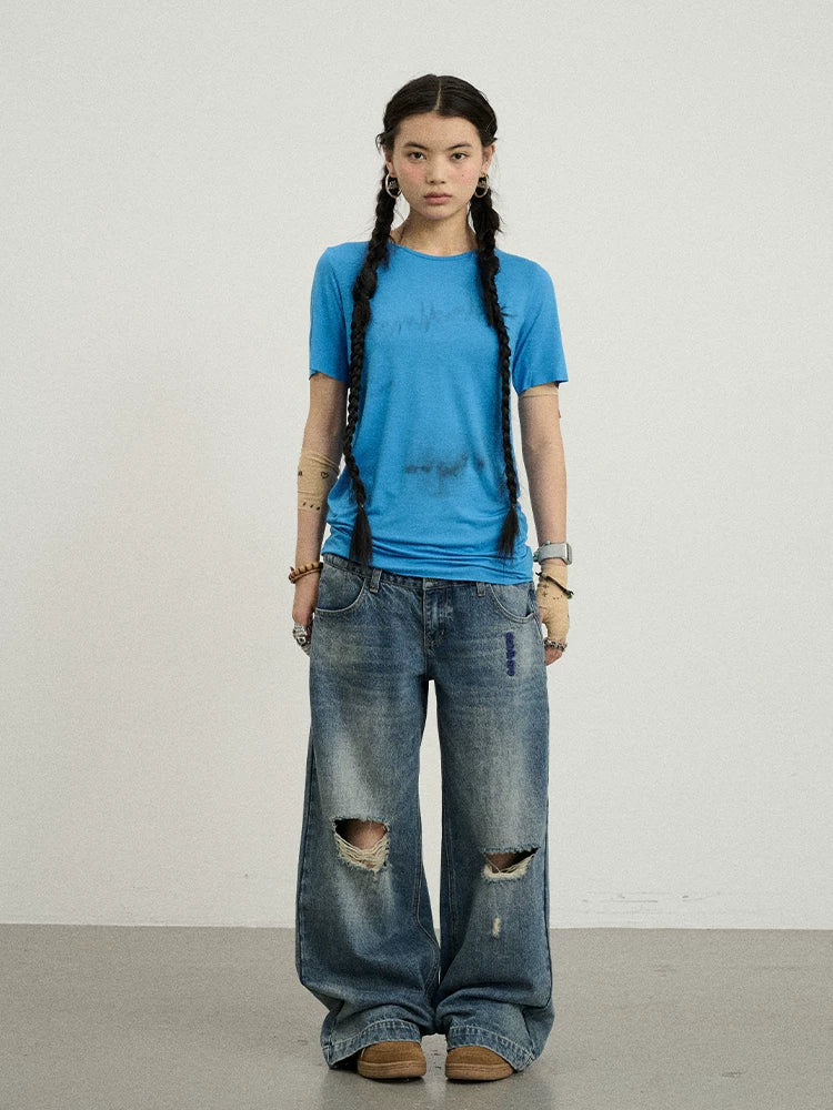 Achihara Jelly T Shirt 2025 Summer Slim Fit Women Top With Aurora Print-1