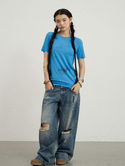Achihara Jelly T Shirt 2025 Summer Slim Fit Women Top With Aurora Print