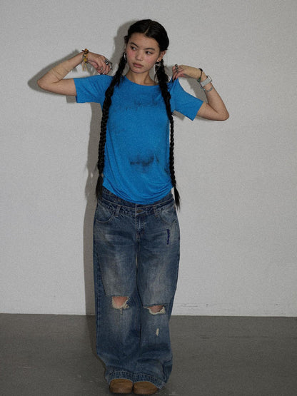 Achihara Jelly T Shirt 2025 Summer Slim Fit Women Top With Aurora Print