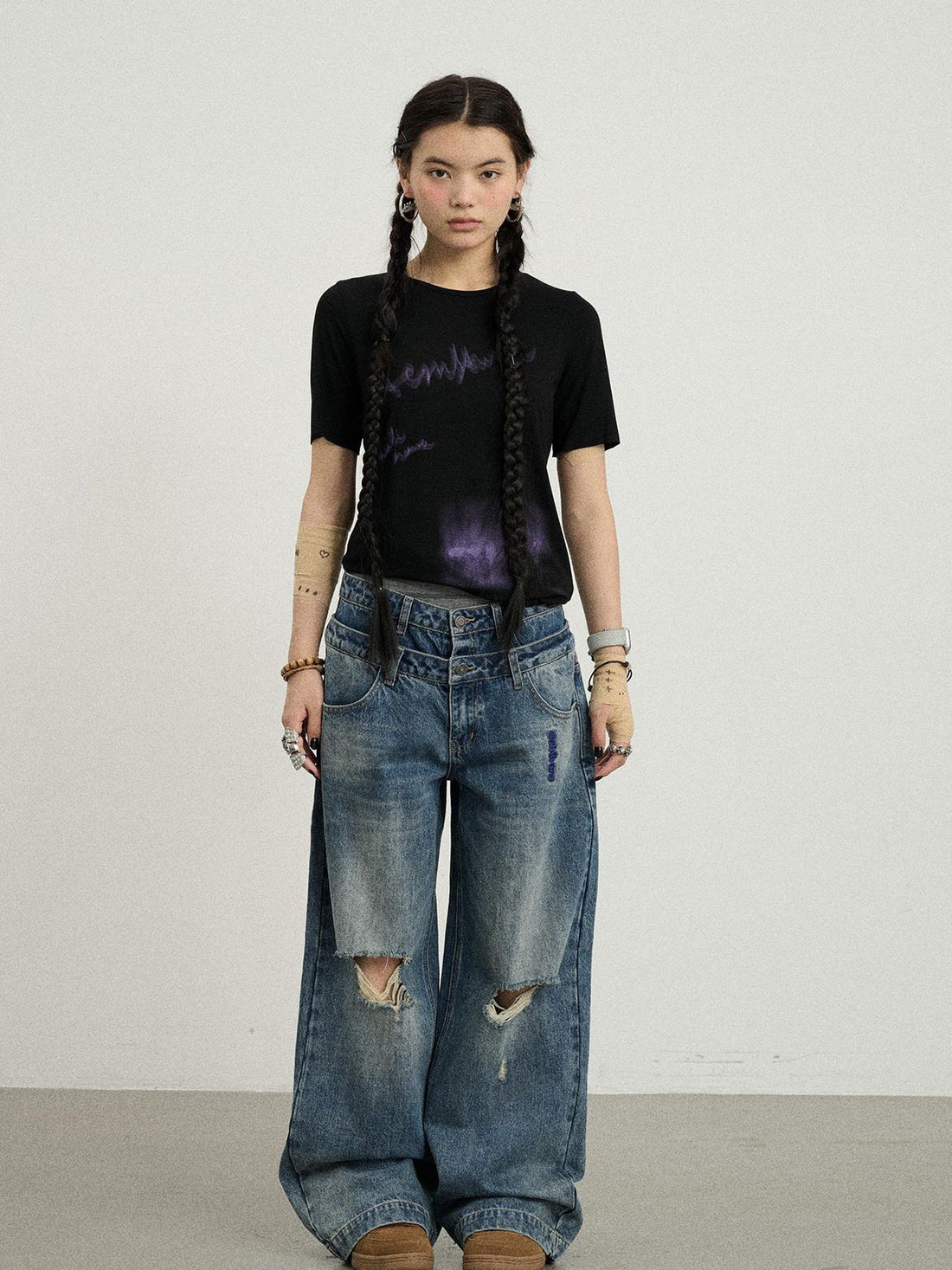Achihara Jelly T Shirt 2025 Summer Slim Fit Women Top With Aurora Print