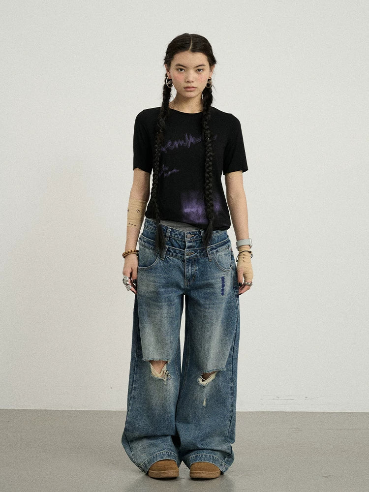 Achihara Jelly T Shirt 2025 Summer Slim Fit Women Top With Aurora Print-2