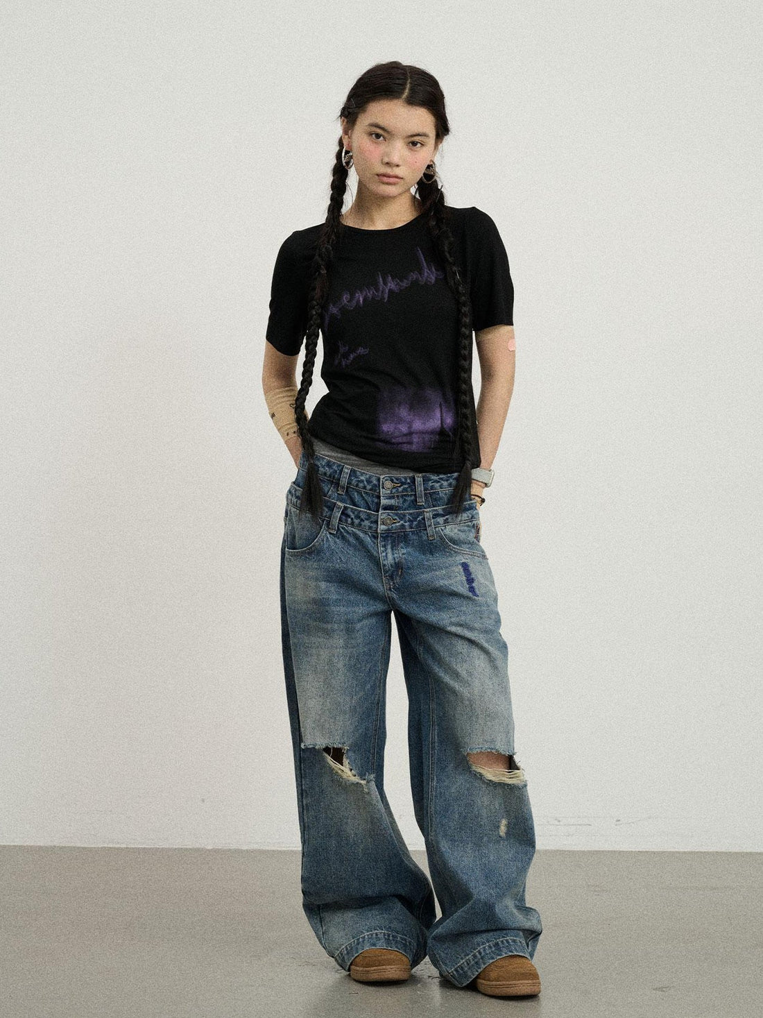 Achihara Jelly T Shirt 2025 Summer Slim Fit Women Top With Aurora Print