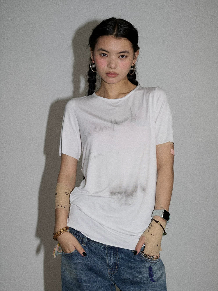 Achihara Jelly T Shirt 2025 Summer Slim Fit Women Top With Aurora Print-5