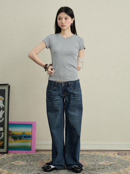 Achihara Jelly V-Neck Stretch Tee