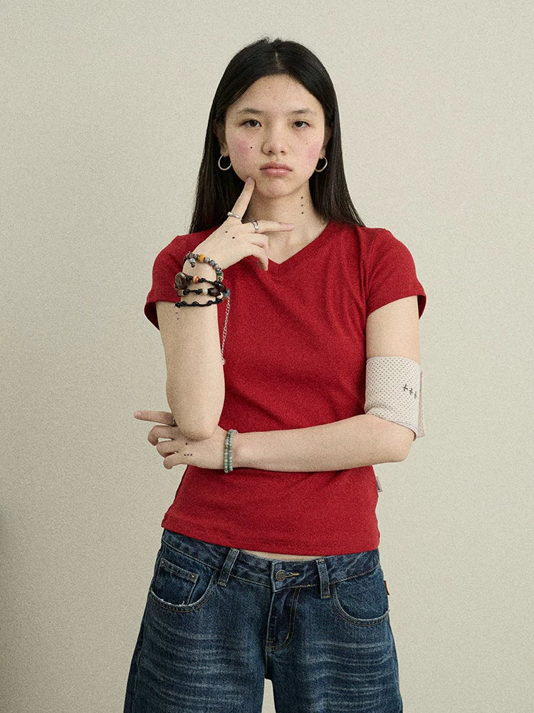 Achihara Jelly V-Neck Stretch Tee-5