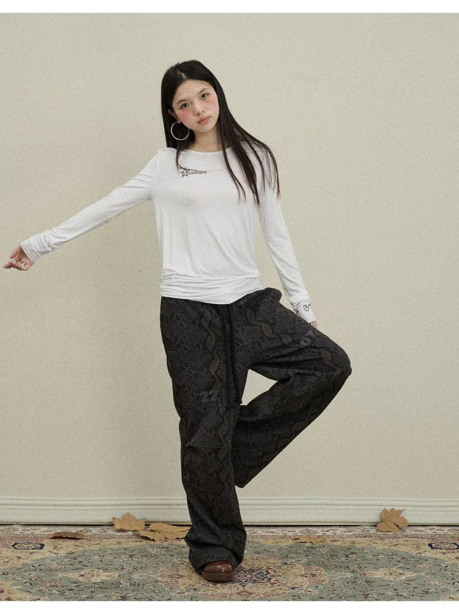 Jelly V-Neck T-Shirt Long-Sleeve Four Color Modal Women Fall Top