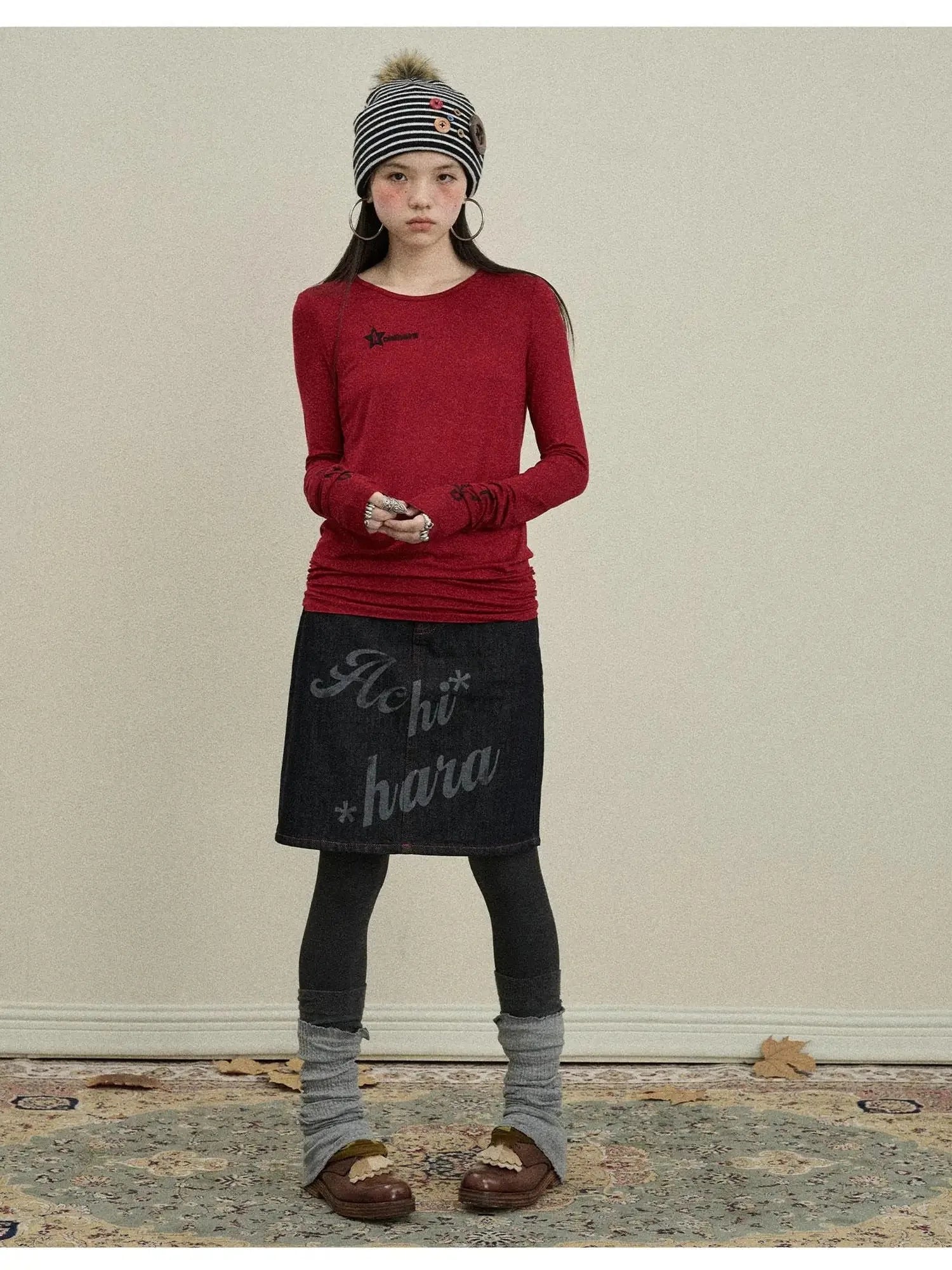 Jelly V-Neck T-Shirt Long-Sleeve Four Color Modal Women Fall Top