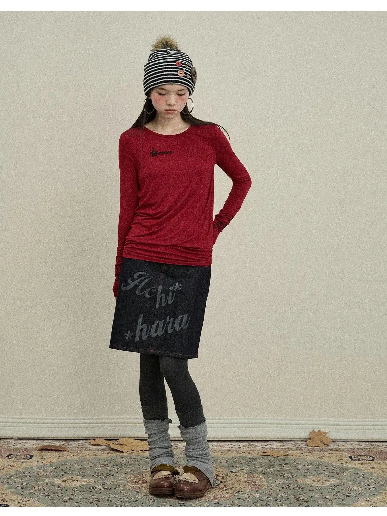 Jelly V-Neck T-Shirt Long-Sleeve Four Color Modal Women Fall Top