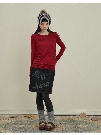 Jelly V-Neck T-Shirt Long-Sleeve Four Color Modal Women Fall Top