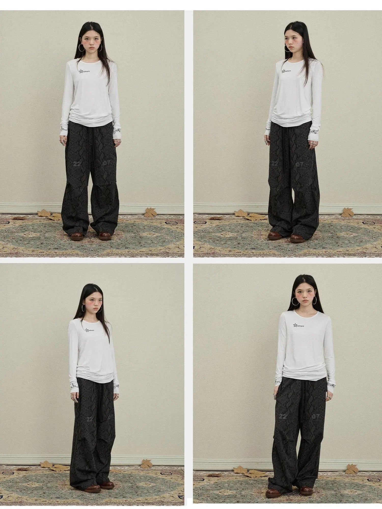 Jelly V-Neck T-Shirt Long-Sleeve Four Color Modal Women Fall Top