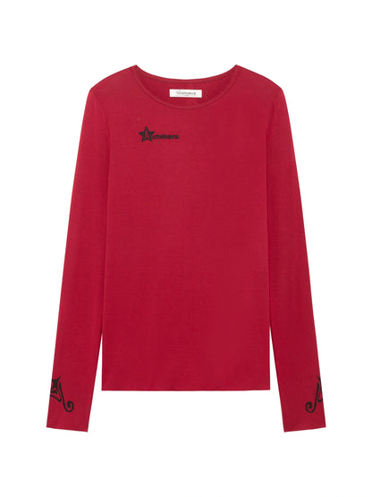 Jelly V-Neck T-Shirt Long-Sleeve Four Color Modal Women Fall Top
