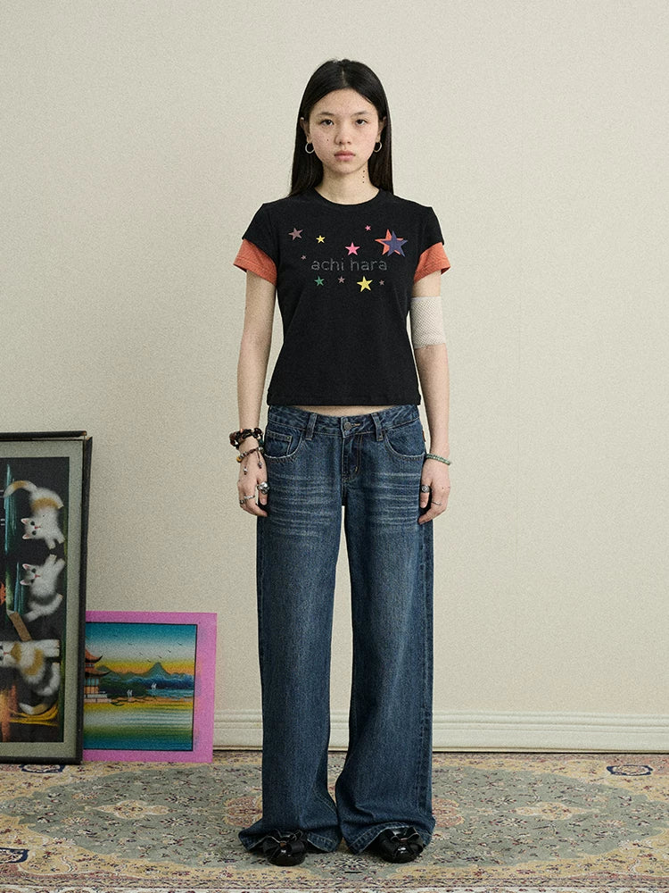 Achihara Jumping Sugar Starry Tee V Neck T Shirt Long Sleeve-1