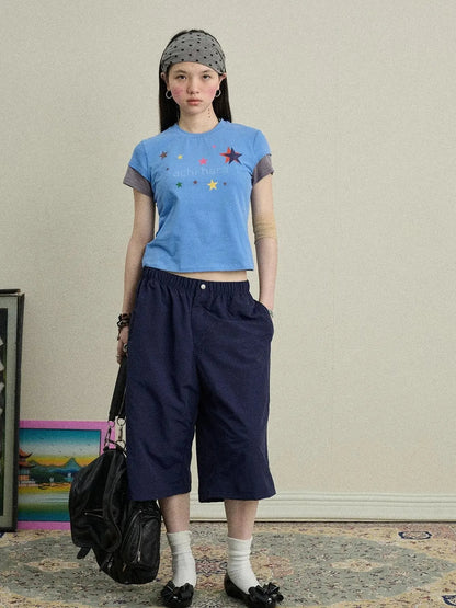 Jumping Sugar Starry Tee V Neck T Shirt Long Sleeve