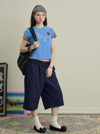 Achihara Jumping Sugar Starry Tee V Neck T Shirt Long Sleeve
