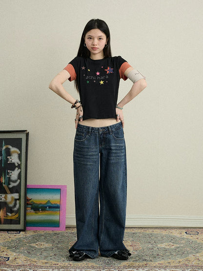 Achihara Jumping Sugar Starry Tee V Neck T Shirt Long Sleeve-2
