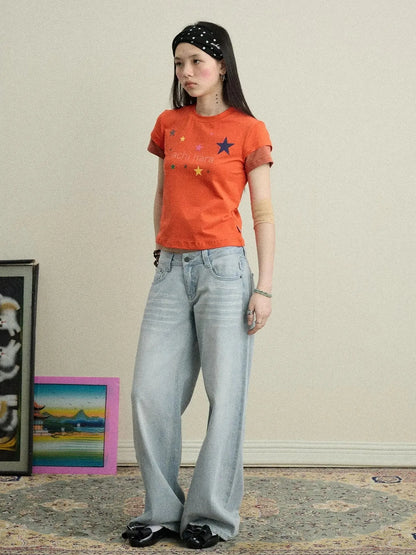 Jumping Sugar Starry Tee V Neck T Shirt Long Sleeve