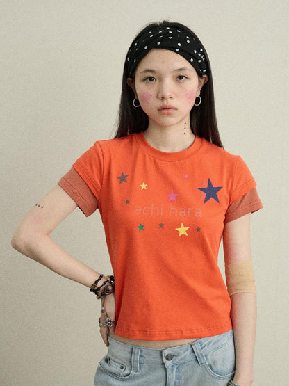 Achihara Jumping Sugar Starry Tee V Neck T Shirt Long Sleeve