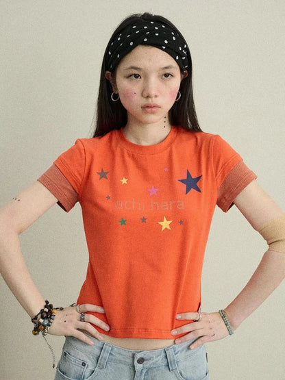 Jumping Sugar Starry Tee V Neck T Shirt Long Sleeve