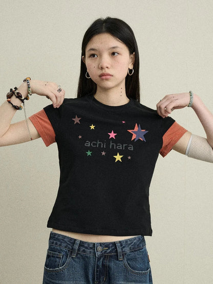 Jumping Sugar Starry Tee V Neck T Shirt Long Sleeve