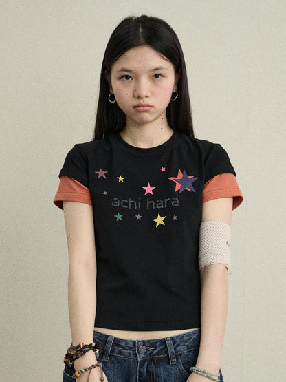 Achihara Jumping Sugar Starry Tee V Neck T Shirt Long Sleeve
