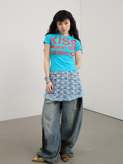 Achihara Kiss Fish German Print Slim Fit Tee