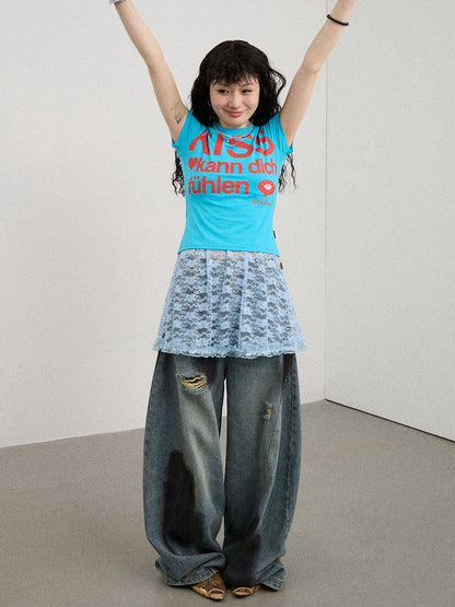 Achihara Kiss Fish German Print Slim Fit Tee