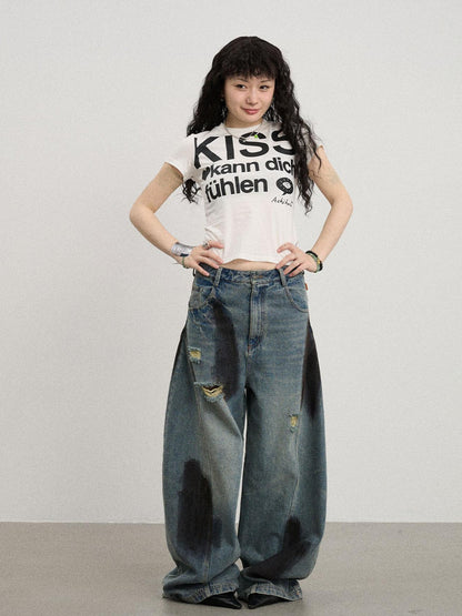 Achihara Kiss Fish German Print Slim Fit Tee