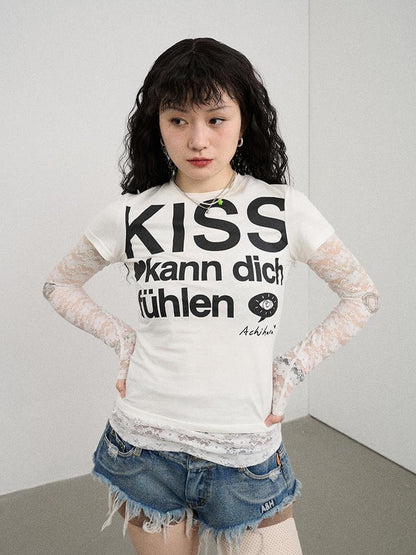 Achihara Kiss Fish German Print Slim Fit Tee