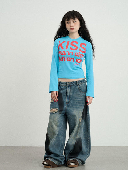 Achihara Kiss Fish German Print Slim Fit Tee