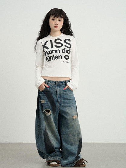 Achihara Kiss Fish German Print Slim Fit Tee