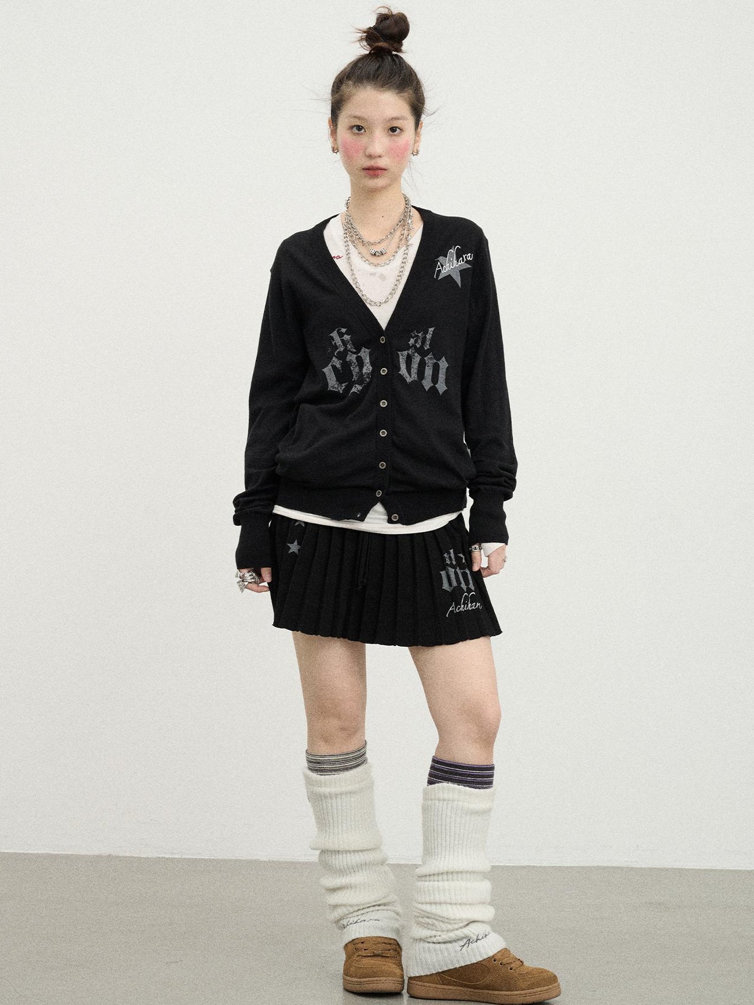 Achihara Knit Pleated A Line Skirt
