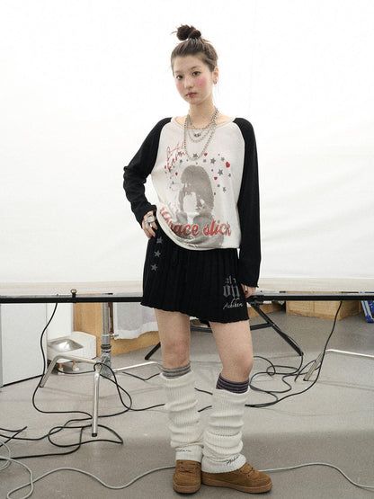 Achihara Knit Pleated A Line Skirt