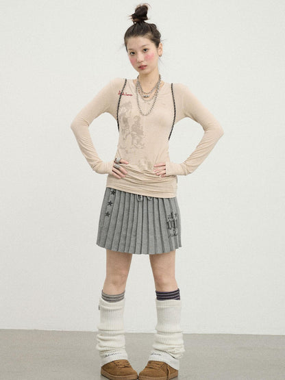 Achihara Knit Pleated A Line Skirt