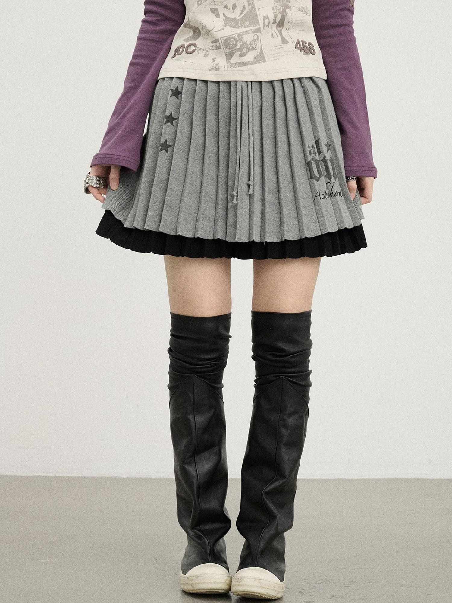 Achihara Knit Pleated A Line Skirt