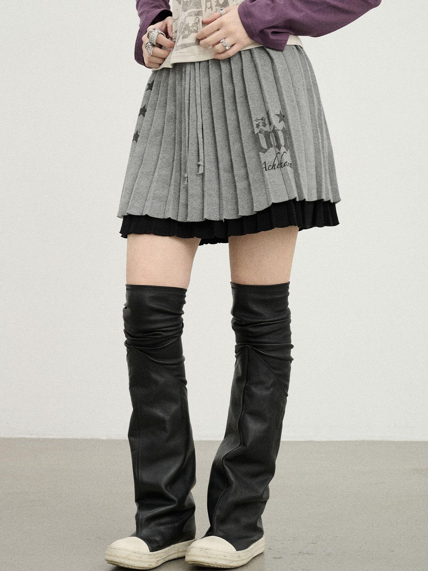 Achihara Knit Pleated A Line Skirt