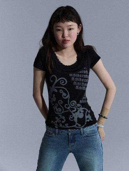 Achihara_Lace_Letter_Print_Round_Neck_Slim_Fit_Women&