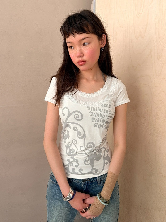 Achihara_Lace_Letter_Print_Round_Neck_Slim_Fit_Women&