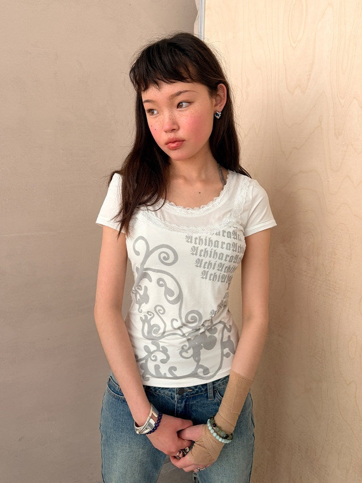 Achihara_Lace_Letter_Print_Round_Neck_Slim_Fit_Women&