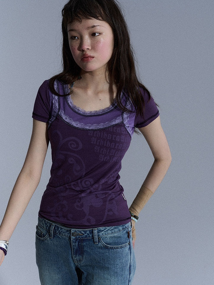 Achihara_Lace_Letter_Print_Round_Neck_Slim_Fit_Women&
