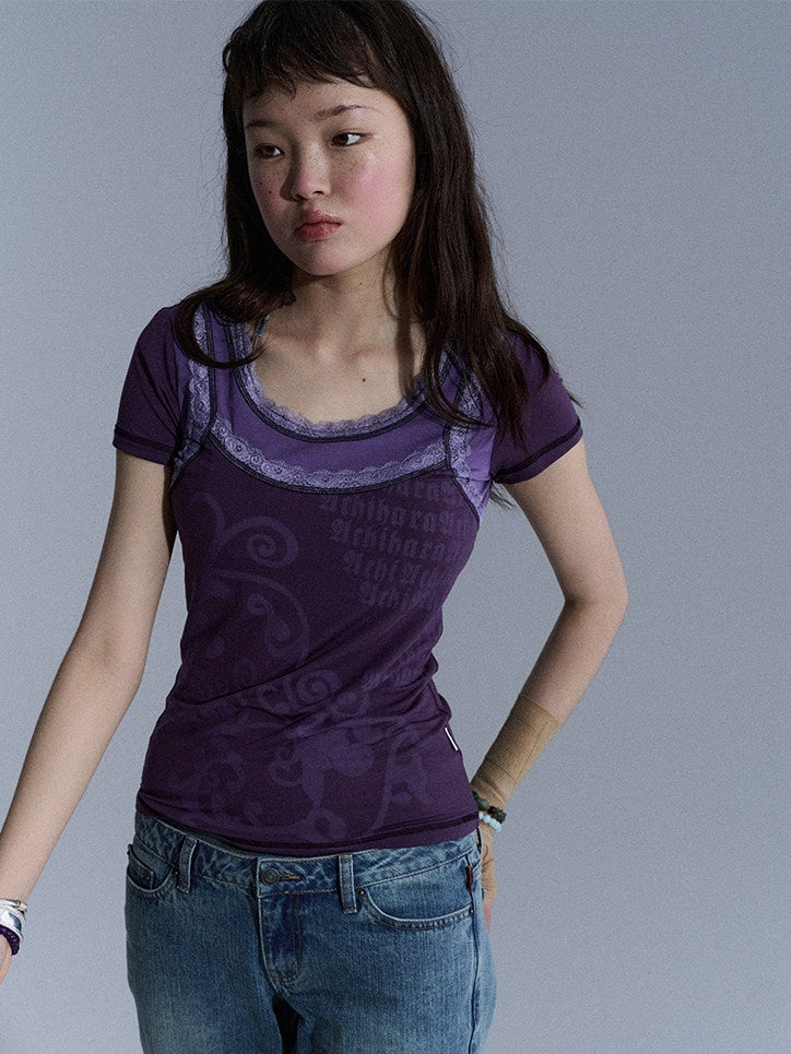 Achihara_Lace_Letter_Print_Round_Neck_Slim_Fit_Women&